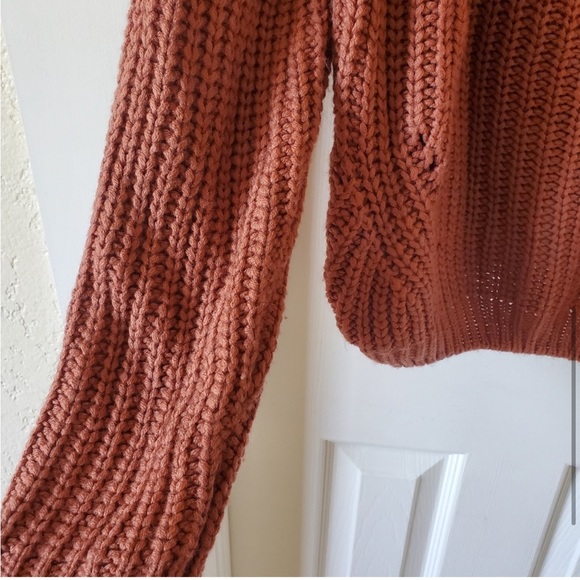Anthropologie Moon & Madison Burnt Orange Cable Knit Off Shoulder Sweater - Picture 4 of 7